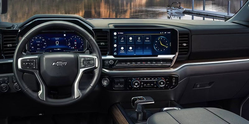 Silverado 1500 showcases its sophisticated interior display panel, highlighting modern design and advanced technology