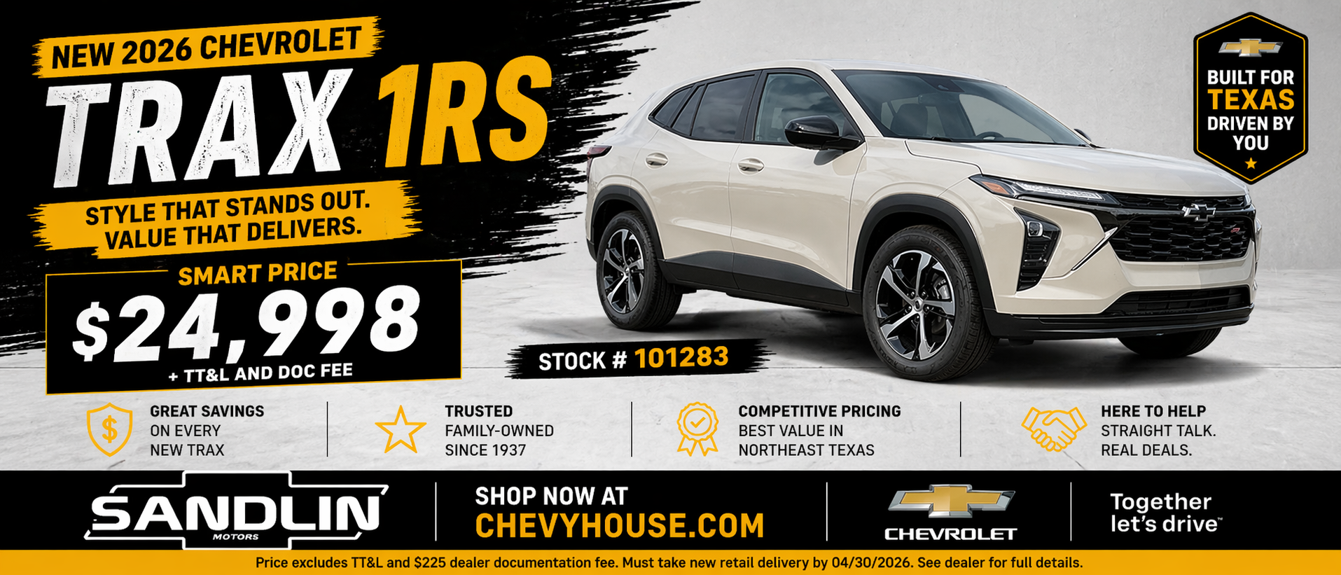 New 2026 Chevy Trax 1RS from $24,998 plus fees